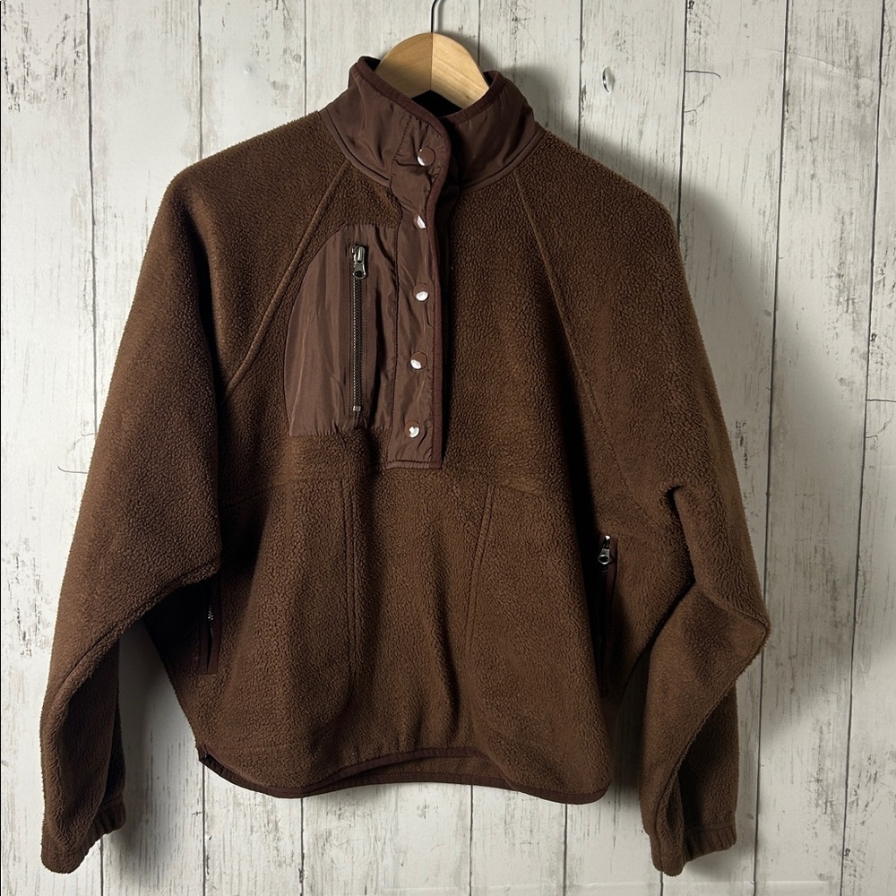 RSQ Brown Fleece Pullover women’s size extra small teddy jacket comfort warm